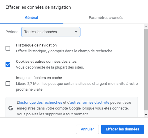 Effacer les données de navigation